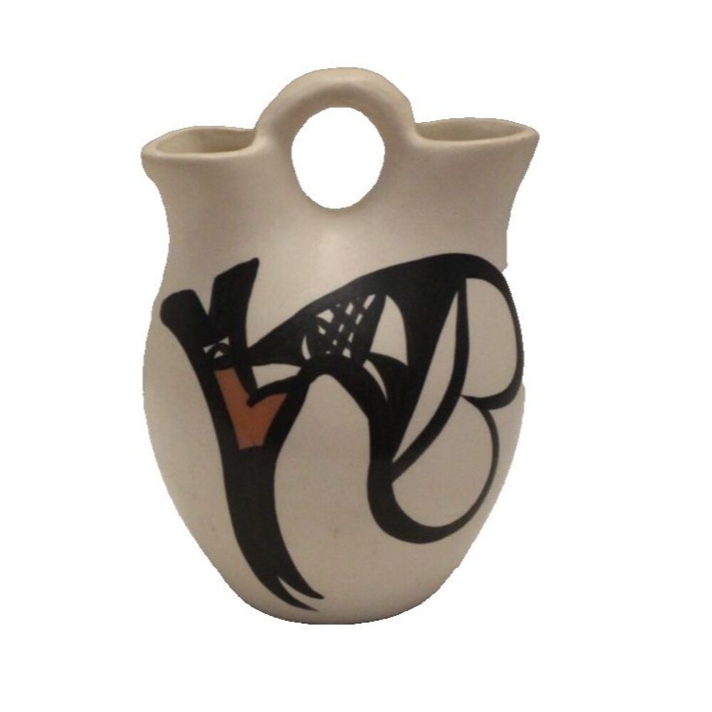 Native American Hand Carved Painted Wedding Vase Abstract Bird Signed